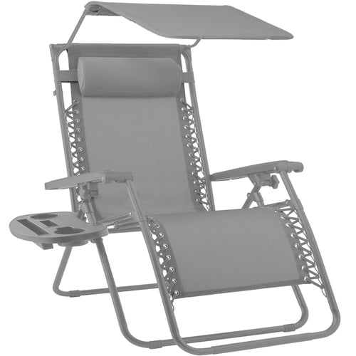 Folding Zero Gravity Recliner Patio Lounge Chair w/ Canopy, Side Tray