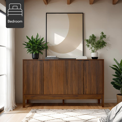 4-Door Reeded Storage Cabinet, Accent Furniture, Sideboard