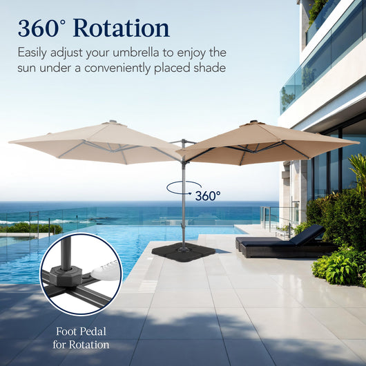 360 LED Rotating Cantilever Offset Patio Umbrella - 10ft