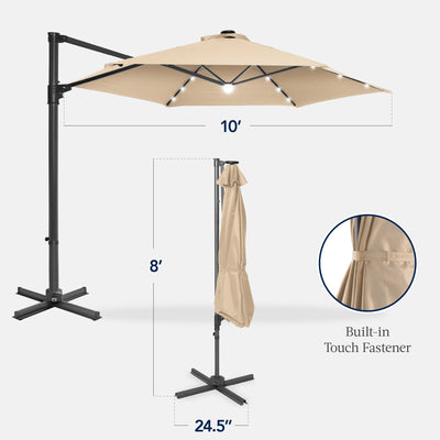 360 LED Rotating Cantilever Offset Patio Umbrella - 10ft
