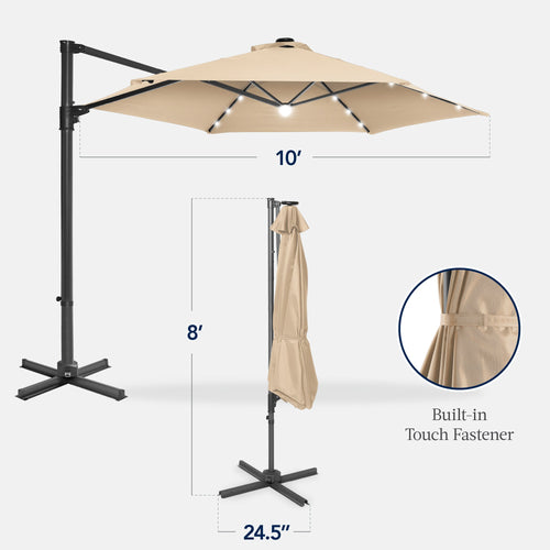360 LED Rotating Cantilever Offset Patio Umbrella - 10ft