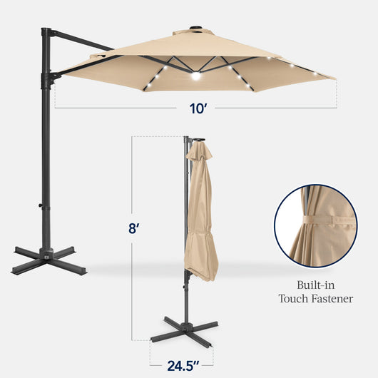 360 LED Rotating Cantilever Offset Patio Umbrella - 10ft