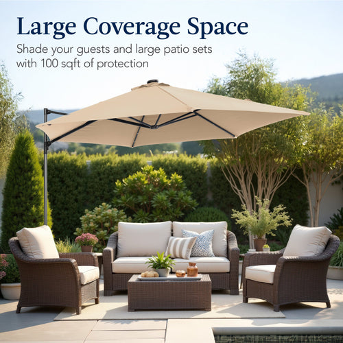 360 LED Rotating Cantilever Offset Patio Umbrella - 10ft