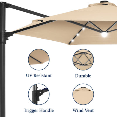360 LED Rotating Cantilever Offset Patio Umbrella - 10ft
