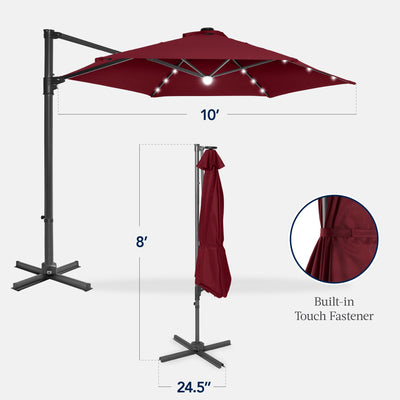 360 LED Rotating Cantilever Offset Patio Umbrella - 10ft