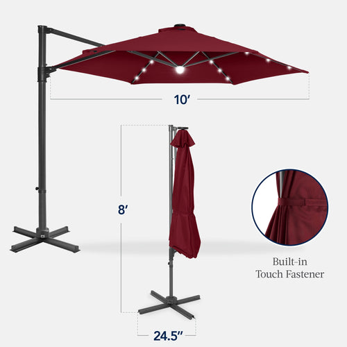360 LED Rotating Cantilever Offset Patio Umbrella - 10ft
