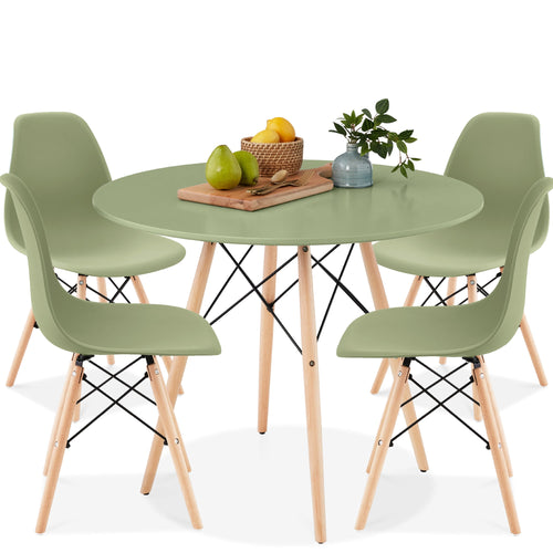 5-Piece Mid-Century Modern Dining Set w/ 4 Chairs, Wooden Legs, Metal Frame