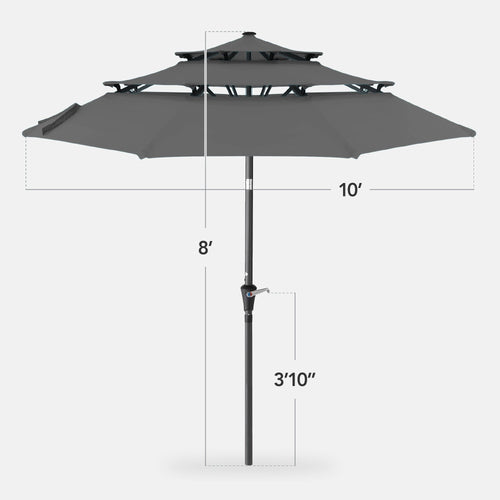 3-Tier Patio Umbrella w/ Tilt Adjustment, Crank - 10ft