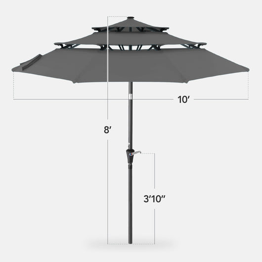 3-Tier Patio Umbrella w/ Tilt Adjustment, Crank - 10ft