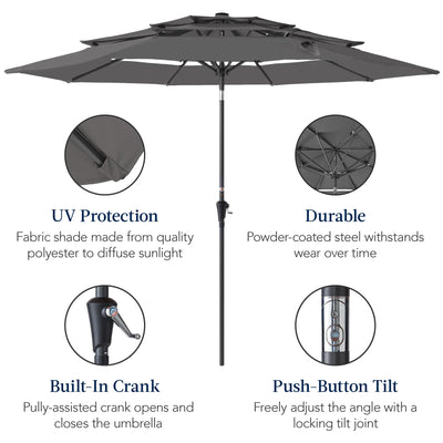 3-Tier Patio Umbrella w/ Tilt Adjustment, Crank - 10ft