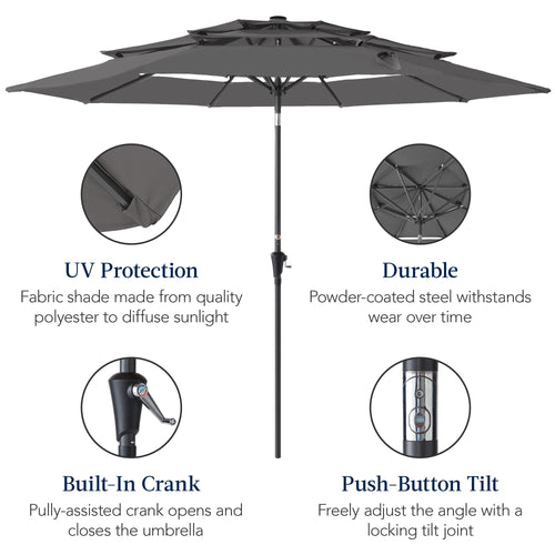 3-Tier Patio Umbrella w/ Tilt Adjustment, Crank - 10ft