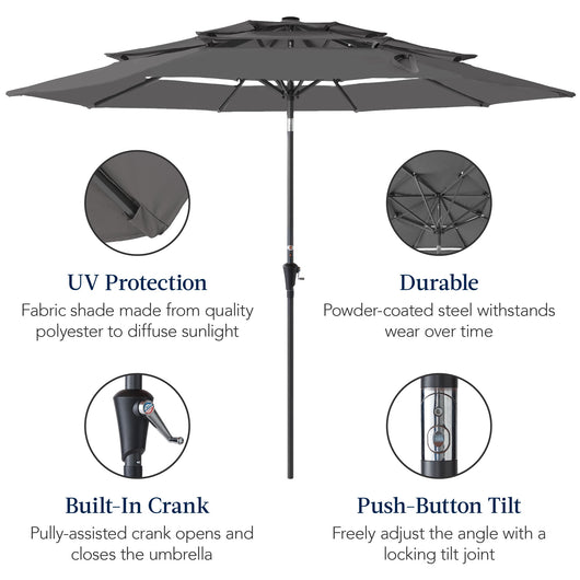 3-Tier Patio Umbrella w/ Tilt Adjustment, Crank - 10ft