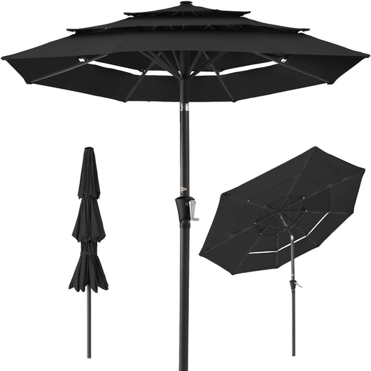 3-Tier Patio Umbrella w/ Tilt Adjustment, Crank - 10ft
