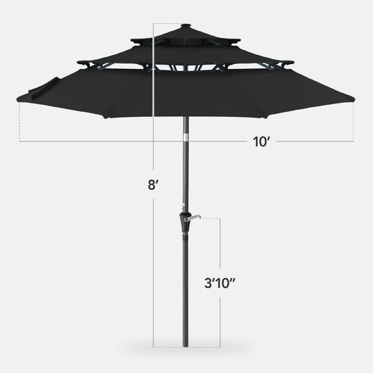 3-Tier Patio Umbrella w/ Tilt Adjustment, Crank - 10ft