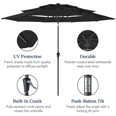 3-Tier Patio Umbrella w/ Tilt Adjustment, Crank - 10ft