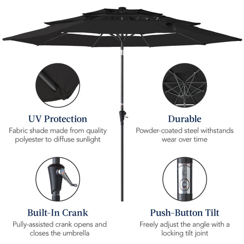 3-Tier Patio Umbrella w/ Tilt Adjustment, Crank - 10ft