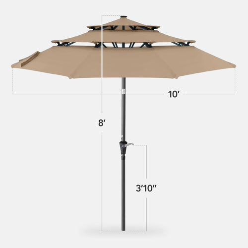 3-Tier Patio Umbrella w/ Tilt Adjustment, Crank - 10ft