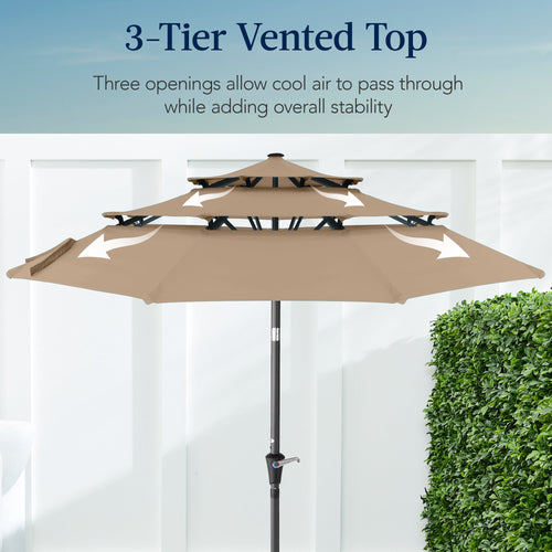 3-Tier Patio Umbrella w/ Tilt Adjustment, Crank - 10ft