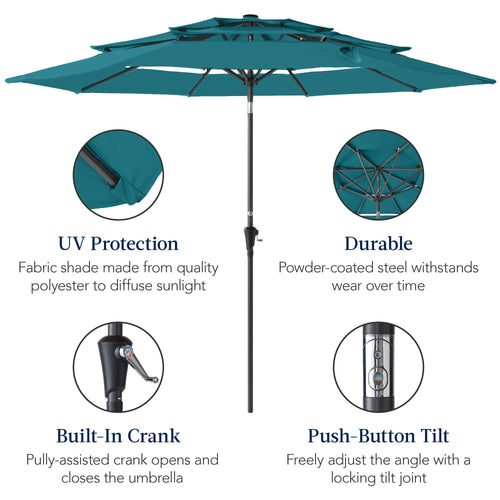3-Tier Patio Umbrella w/ Tilt Adjustment, Crank - 10ft