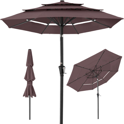 3-Tier Patio Umbrella w/ Tilt Adjustment, Crank - 10ft