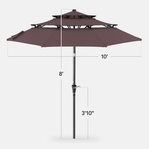 3-Tier Patio Umbrella w/ Tilt Adjustment, Crank - 10ft