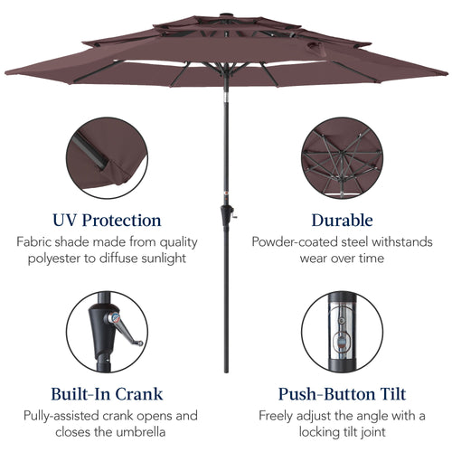 3-Tier Patio Umbrella w/ Tilt Adjustment, Crank - 10ft
