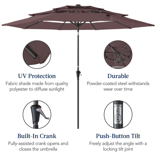 3-Tier Patio Umbrella w/ Tilt Adjustment, Crank - 10ft