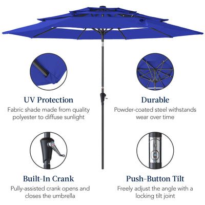 3-Tier Patio Umbrella w/ Tilt Adjustment, Crank - 10ft