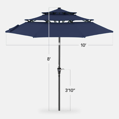 3-Tier Patio Umbrella w/ Tilt Adjustment, Crank - 10ft