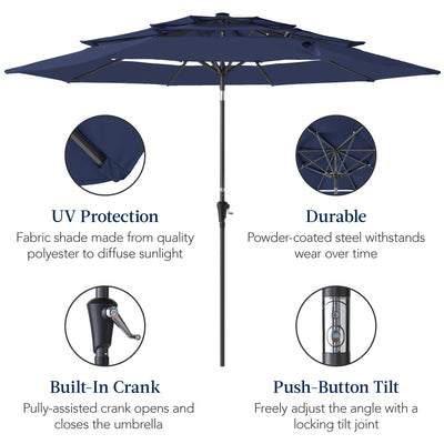 3-Tier Patio Umbrella w/ Tilt Adjustment, Crank - 10ft
