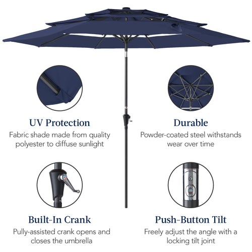3-Tier Patio Umbrella w/ Tilt Adjustment, Crank - 10ft
