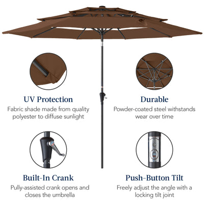 3-Tier Patio Umbrella w/ Tilt Adjustment, Crank - 10ft