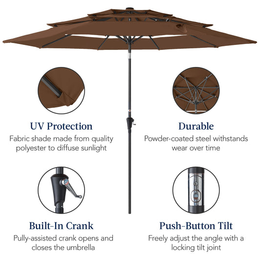 3-Tier Patio Umbrella w/ Tilt Adjustment, Crank - 10ft