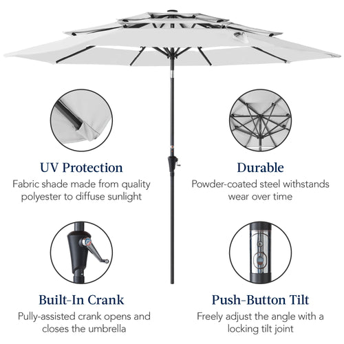 3-Tier Patio Umbrella w/ Tilt Adjustment, Crank - 10ft