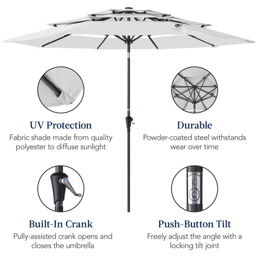 3-Tier Patio Umbrella w/ Tilt Adjustment, Crank - 10ft