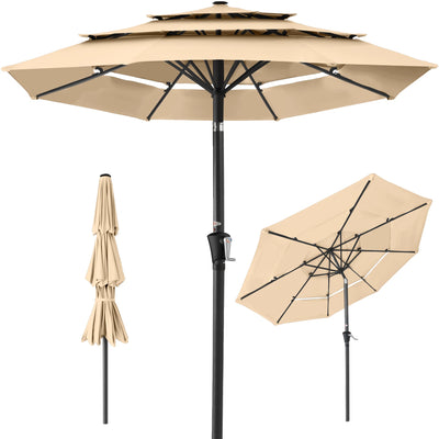 3-Tier Patio Umbrella w/ Tilt Adjustment, Crank - 10ft