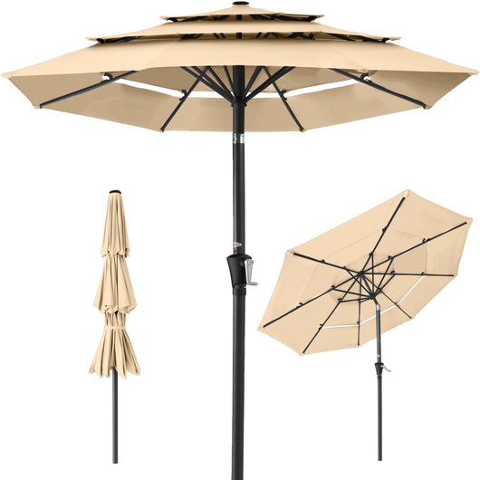 3-Tier Patio Umbrella w/ Tilt Adjustment, Crank - 10ft