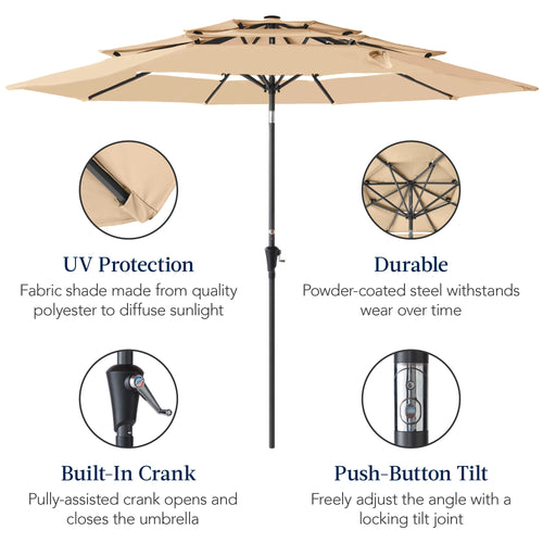 3-Tier Patio Umbrella w/ Tilt Adjustment, Crank - 10ft