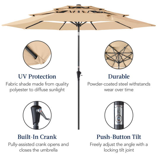 3-Tier Patio Umbrella w/ Tilt Adjustment, Crank - 10ft