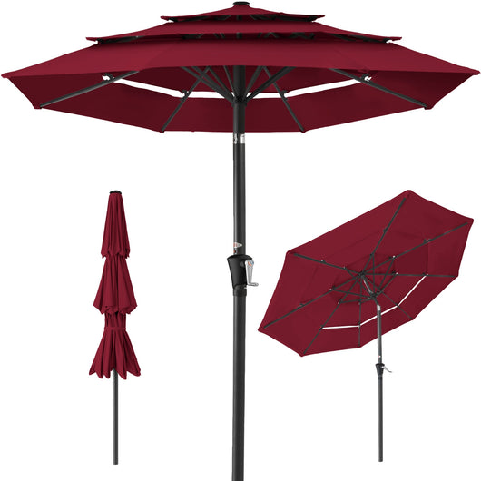 3-Tier Patio Umbrella w/ Tilt Adjustment, Crank - 10ft