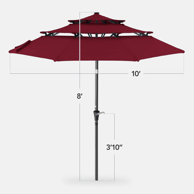 3-Tier Patio Umbrella w/ Tilt Adjustment, Crank - 10ft