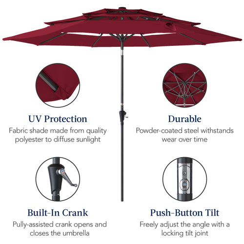 3-Tier Patio Umbrella w/ Tilt Adjustment, Crank - 10ft