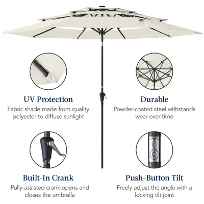 3-Tier Patio Umbrella w/ Tilt Adjustment, Crank - 10ft