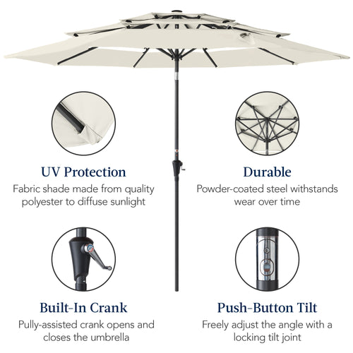 3-Tier Patio Umbrella w/ Tilt Adjustment, Crank - 10ft