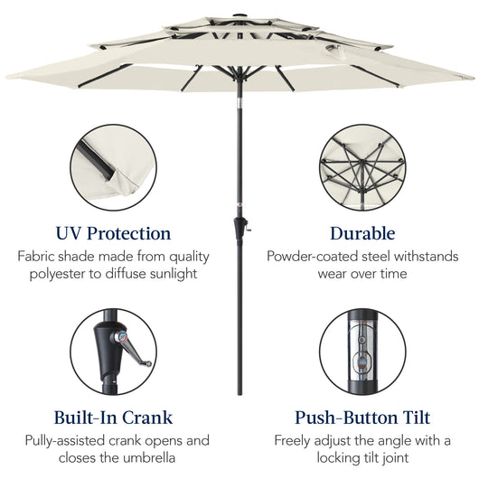 3-Tier Patio Umbrella w/ Tilt Adjustment, Crank - 10ft