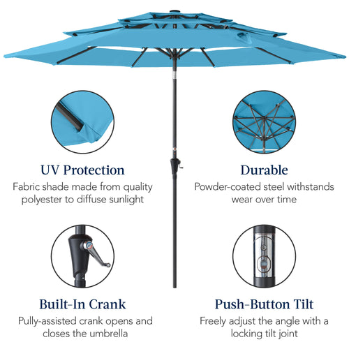 3-Tier Patio Umbrella w/ Tilt Adjustment, Crank - 10ft