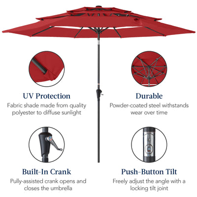3-Tier Patio Umbrella w/ Tilt Adjustment, Crank - 10ft