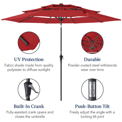 3-Tier Patio Umbrella w/ Tilt Adjustment, Crank - 10ft