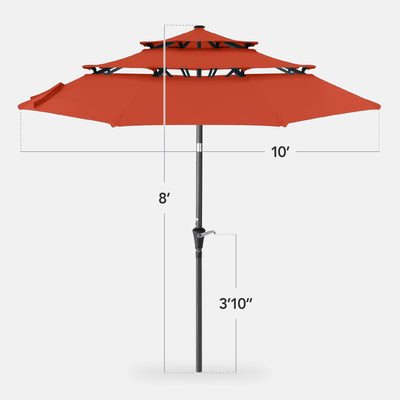 3-Tier Patio Umbrella w/ Tilt Adjustment, Crank - 10ft