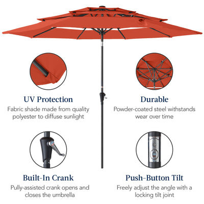 3-Tier Patio Umbrella w/ Tilt Adjustment, Crank - 10ft